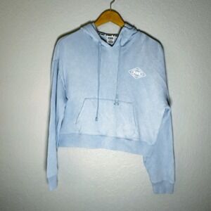 PINK Victoria's Secret‎ Women's Light Blue Logo Hooded Cropped Sweatshirt Size M